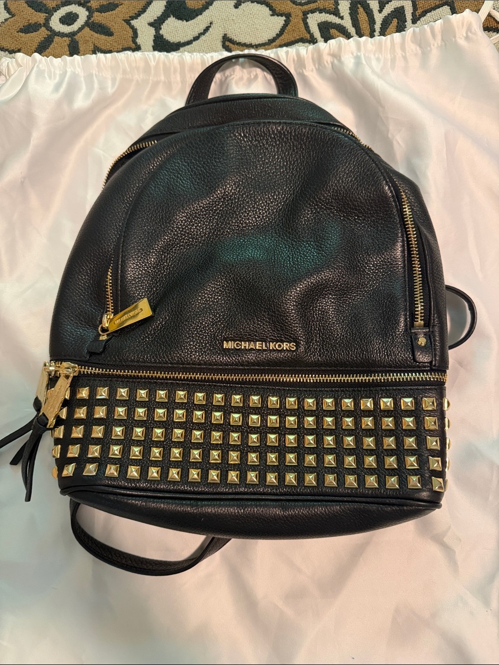 Michael Kors Black Leather Backpack with Gold Stud Details